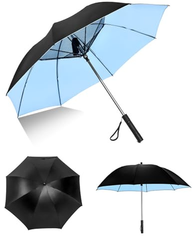 UPF 50+ Portable Sun Umbrella With Rechargeable Cooling Fan - Folding Design for Hot Summer, Beach and Heat Protection