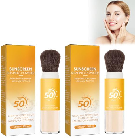 Poudre De Fixation Avec Protection Solaire Spf 50 En Poudre Libre Avec Pinceau, Poudre De Fixation Pour Le Maquillage Et Protection Solaire 2 En 1, Contrôle De L'huile, Finition Mate Naturelle