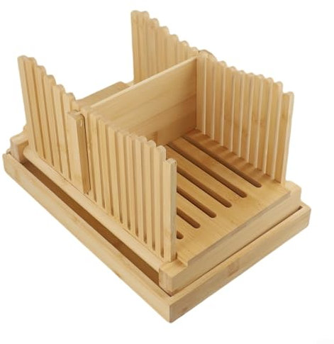 PETSTIBLE Affettatrice per pane in legno con spessore regolabile per affettare il pane in bambù con vassoio di raccolta del pane grattugiato pieghevole (onda)