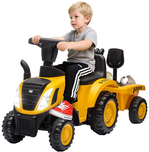 AIYAPLAY Camion Giocattolo per Bambini 12-36 Mesi con Pala e Rimorchio Integrati, Escavatore per Bambini Cavalcabile in PP e Metallo, 91x29x44 cm, Giallo