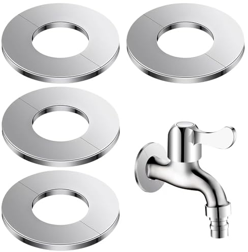 COMVASTARS 4Stück Edelstahl Rosetten Abdeckung Selbstklebende Dekorative Abdeckung Für Wasserhähne Geteilter Flansch,Wasserhahn-Abdeckung,Bekorative Abdeckungen Für Rohre,ID 53mm/OD 140mmRund(Silber)