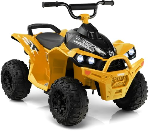 GYMAX Kids Electric Quad Bike, 12V Battery Powered Toy Car with Music, Lights, Horn, Forward and Backward, Children Ride on ATV for 3-8 Years Old Boys Girls (Yellow)