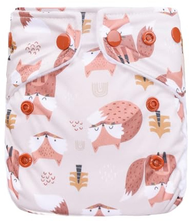Lumina Überhose Neugeborene, Komfortable Stoffwindel für Neugeborene, 3-7kg | Windelhöschen mit Druckknöpfen für flexible Größenanpassung, weiche Windelhose mit Minky Beinbündchen, Fox in the Woods
