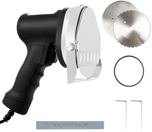 HYQNG Electric Kebab Slicer Commercial, 80W Electric Shawarma Knife with 2 Blades, 0-8mm Thickness Adjustable Stainless Steel Gyro Cutter Doner Kebab Meat Slicer, for Roast Meat Shops, Restaurants