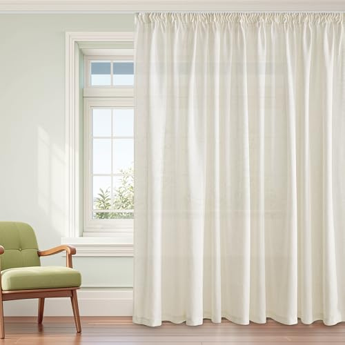 PONY DANCE Raumteiler Vorhang Halbtransparent Leinen Gardinen Schienesystem | Creme,1er Set,H220 x B300 cm,Extra breite Gardinen Leinenoptik mit Kräuselband,Wohnzimmer Leinenvorhang Boho,Linen Curtains