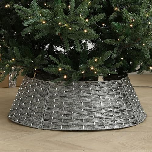 Weihnachtsbaum Deko Weihnachtsbaum Rock, Weihnachtsdeko Weihnachtsbaumständer Abdeckung, Weihnachtsbaumring Rattan, Weihnachtsbaum Korb Christbaumständer Abdeckung für Christbaumschmuck (Grau, 60CM)