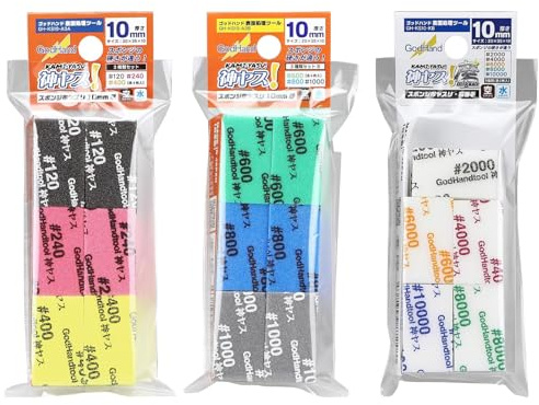 GodHand Kamiyasu Sanding Sponge 10mm Assortment Set 120-10000 Grit, Wet Dry Sanding Pads Coarse Medium Fine Waterproof Washable Reusable Pack for Plastic Models 34 Pieces