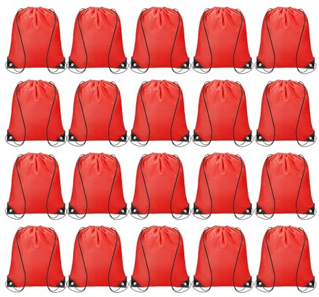 QUARKZMAN 20 Stück Zugbeutel Zugrucksack Großhandel Polyester Sport Zugbeutel Gymnastikbeutel Cinch Tote Zugrucksack für Fitnessstudio Party Sportreise Schwimmen Strand, Rot