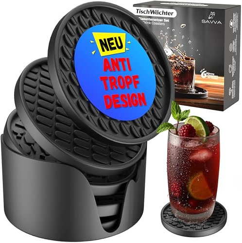 TESTNOTE SEHR GUT Gläser Untersetzer mit Tropfen Stopp, Spülmaschinenfest, Extra Dickes & rutschfestes Silikon - Getränkeuntersetzer, Cocktails, Tassen, Kaffee, Tee, 6er Set