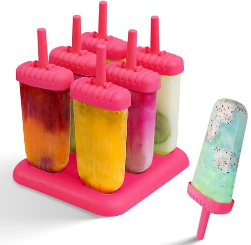 Moules à glace réutilisables à 6 cavités – Machine à sucettes glacées à démoulage facile avec bâtons et outils de nettoyage, kit de friandises glacées fait maison durable pour enfants et famille (non