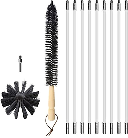 Kit De Ramonage for Poêle À Granulés, Brosse De Nettoyage Pivotante avec Tiges en Nylon Flexibles, Kit De Ramoneur for Conduits De Cheminée À Usage Domestique Kit de Nettoyage de cheminée(9 Rods)