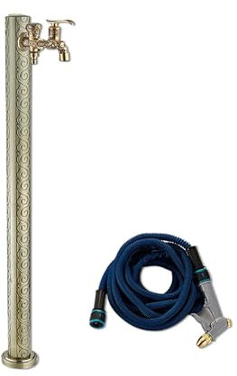 Garten Wasserhahn Säule, Wassersäule Garten mit Sprühpistole, Bewässerungssäule für Terrasse/Garten, 96 cm, Wasserzapfstelle Set 3(Bronze)