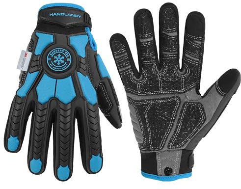 HANDLANDY Winter Impact Resistant Work Gloves for Men, Padded Palm Grip Heavy Duty Working Glove (Large, Blue)