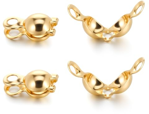 100 Stück Clamshell Quetschperlen Abdeckung, Offene Quetschperlen Verschlüsse, Crimp Perlen Abdeckung, Ketten Verschlüsse Perlenkappen für DIY Armband Halsketten Schmuckherstellung Zubehör(Gold)