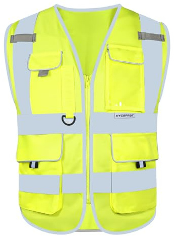 HYCOPROT Chalecos de Seguridad Chaleco Reflectante Alta Visibilidad Seguridad Chaleco Workwear Chaqueta Zip Band Brace Bolsillo para Móvil Chalecos de Trabajo Reflectantes Normas EN ISO 20471