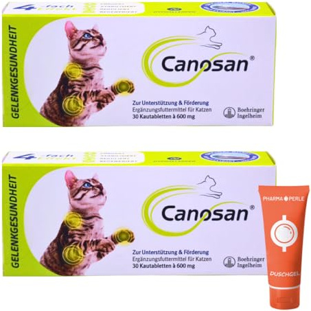 Canosan 2x 30 Kautabletten I Ergänzungsfuttermittel für Katzen I mit Gonex Grünlippmuschel-Extrakt I zur Unterstützung von Gelenken, Knorpeln, Sehnen und Bändern I Spar-Set plus Pharma Perle give-away
