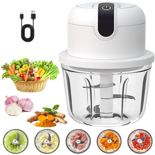 BIZOI Zwiebel Zerkleinerer Elektrisch, 350ml Zwiebelschneider Elektrisch, USB-Aufladung, Kabelloser Klein Zwiebelzerkleinerer, Multizerkleinerer für Fleisch Zwiebeln Obst Knoblauch