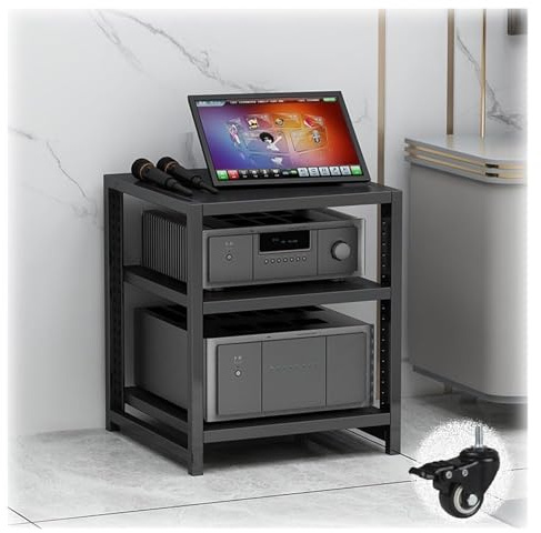 Mueble Equipo HiFi,Multifuncional Estante de Audio Soporte for Equipos de música, estantes Ajustables for Sala de Estar, Juegos y grabación(Black,3-Tier)