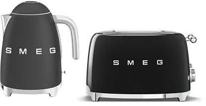 Smeg Kitchen Set, 1.7L Jug Kettle with 360 Swivel Base, 3000W and 4 Slice Toaster with Extra Wide Slots, Matte Black, KLF03BLMUK and TSF03BLUK