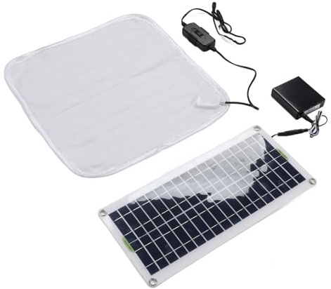 KAQNTUD Solar-Heizmatte für Haustiere, mit Batteriefach, belüftet, für Auto, Außenbereich, Standfestigkeit, solarbetriebenes Haustier-Wärmekissen