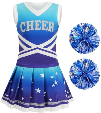 yolsun Cheerleader Costume for Girls Fancy School Uniform Dress Cheerleading Outfits for Halloween Party School Cheer Uniform (Blue Purple, 3-4 Years)