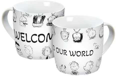 Tasse Peanuts Comic Edition 300ml, Porzellantasse, Kaffeetasse, Kindertasse, Porzellan, Gedalabels, Weiß mit Schwarzen und Roten Akzenten