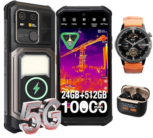 Smartphone Robuste G3 Pro (Caméra Thermique, 10000mAh) + Montre Militaire GPS + Écouteurs ANC avec Écran Tactile - Trio Indestructible 5G pour Chantier et Outdoor