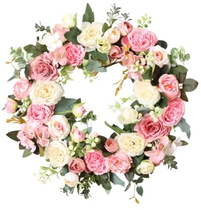 Sharplace Artificial Wreath for Front Door, Creative Craft Spring Summer Wreath Hanging Ornament Home Decoration Photo Prop for Window Indoor Outdoor Office Wall Festival Holiday Wedding Decor