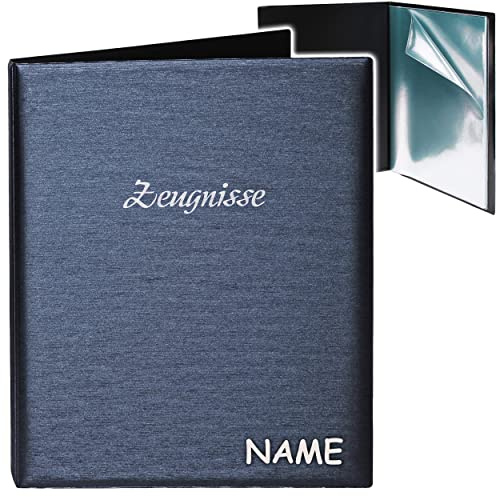 alles-meine.de GmbH A4 - Zeugnismappe/Dokumentenmappe - Zeugnisse 3D Metallic Effekt - blau/dunkelblau - inkl. Name - GEBUNDEN mit 20 festen Seiten- A 4 - Zeugnisbu..