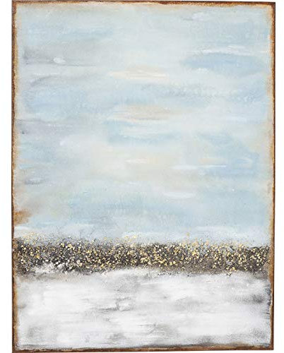 Kare Design Acrylbild Abstract Horizon, Grau/Gold, Leinwandbild, Wandbild mit Rahmen, Canvas, Massivholz Rahmen, Acrylfarbe, Abstrakt, Modern, Wohnzimmer, Schlafzimmer, Flur, 120x90cm (L/B)