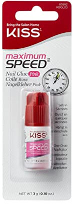 KISS Nagelkleber Maximum Speed pink 3g – Schnelltrocknender Nagelkleber zum Aufkleben und Reparieren von Kunstnägel - sekundenschnell - Einzeltropfen-Applicator