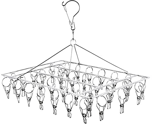 Fanghome Stainless Steel Clothes Drying Rack with 36 Clips, 1 Pack, 360° Rotating Hanger, Windproof Design for Socks, Underwear, Baby Clothes, Towels, Lingerie, Scarves, Diapers, Laundry Drying Rack