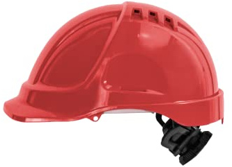 Irudek STILO 600V Rojo – Casco de Seguridad ventilado en ABS con protección Lateral, Aislamiento eléctrico 1000 V c.a. / 1500 V c.c., arnés 6 Puntos, EN 397 / EN 50365, Talla 52–66 cm