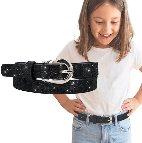 EANAGO Smal barnbälte 'älvskatt (svart) för flickor (6–15 år, höftomkrets 57–72 cm, bältesmått 65 cm)