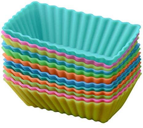 Lurrose Rectangular Silicone Baking Cups, Silicone Cupcake Molds Muffin Molds Silicone Cupcake Liners Cupcake Baking Molds for Muffin Chocolate Bread 12pcs (Random Color)