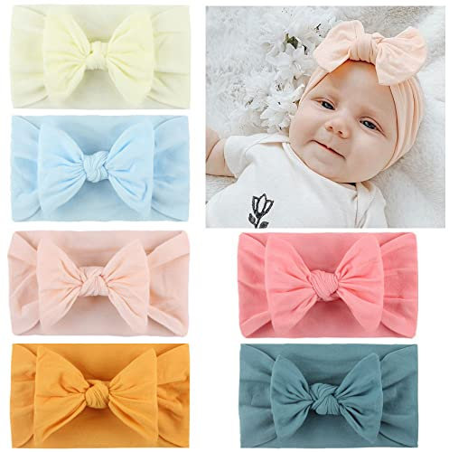 CENRONG Baby Stirnband,6 Pcs Baby Mädchen Nylon Stirnbänder Elastische Nylon Stirnband Bowknot Turban Mädchen Headwrap Knot Stirnband für Kleinkind Baby Mädchen
