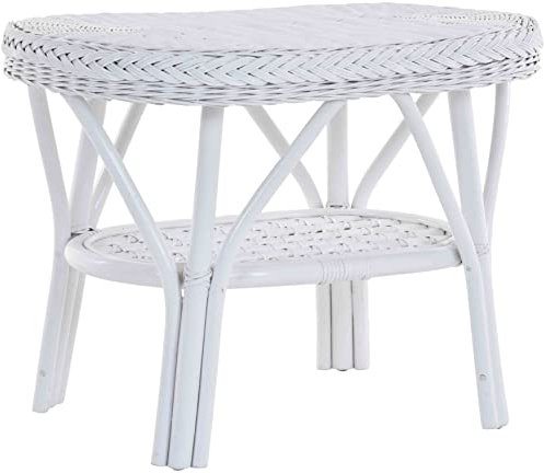 Korb-Outlet Rattan-Tisch/Ovaler Beistelltisch/Couchtisch Rattantisch Ablage (Oval - Weiss)