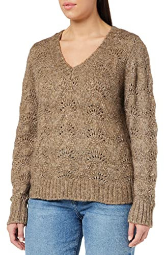 PIECES Pcbibbi LS Knit Noos BC-Jersey con Cuello de Pico Suter Pulver, fósil, XS para Mujer