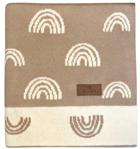 DIKOS Babydecke Regenbogen 100% Bio-Baumwolle – Babygeschenk zur Geburt | Weiche Babydecke für Neugeborene (GOTS & OEKO-TEX), atmungsaktive Strickdecke & Kuscheldecke – Geschenk zur Geburt (Taupe)