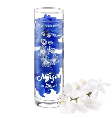 Maverton Glasvase mit Gravur Ø 8 cm - Tischvase hoch - Blumenvase für Frauen - zylindrisch rund - Deko Wohnzimmer - personalisierte Deko Vase - zum Geburtstag zum Muttertag - Blüten