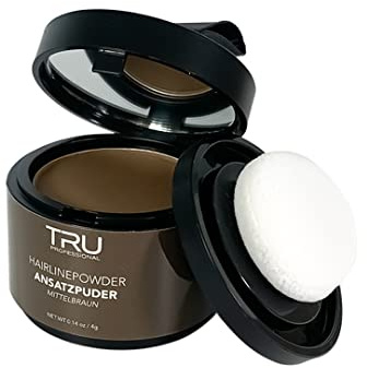 TRU Hairline Powder Haaransatz-Farbpuder 4g (Mittelbraun) lichtes Haar & graue Ansätze, mattes Finish
