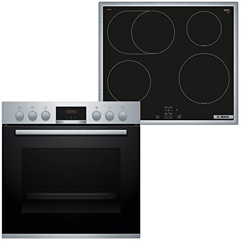 Bosch HND675LS66 Herd-Induktionskochfeld-Kombination (herdgesteuert), 59,4 cm breit, Pyrolyse-Selbstreinigung, Weiße LED-Display-Steuerung, Versenkknebel
