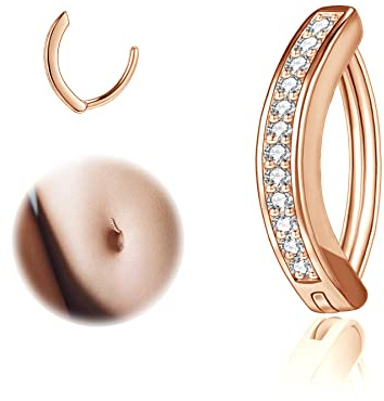 ZS Bauchnabelpiercing Gold 925 Silber Bauchnabel Piercing Ring 8/10/12 mm | Gold Silber schwarze Bauchnabe Piercing Clip mit Zirkonium Bohrer, 14G 16G Bauchnabelpiercing Stich Clicker für Frauen Männer
