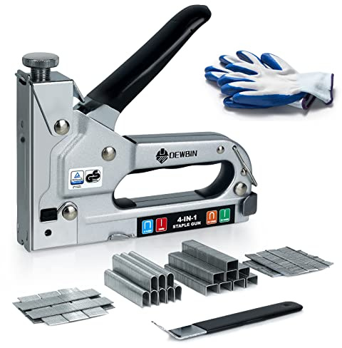 Upholstery Staple Gun Heavy Duty, DEWBIN 4 in 1 Stapler Gun with 2000 Staples, Remover, Manual Brad Nailer Power Adjustment Stapler Gun for Wood, Upholstery, Carpentry, Decoration DIY Staple Gun