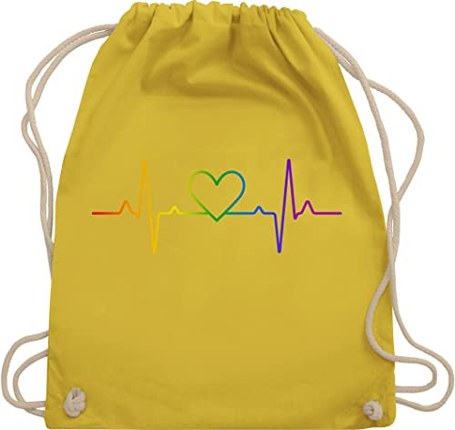 Turnbeutel Rucksack - LGBTQ Kleidung Flag - Herzschlag Regenbogen Pride - Unisize - Gelb - lesbian gifts lgbtq-tasche lgbt herz beutel lgbtq+ csd lgbtq+regenbogen stoffrucksack lqbtq stoffbeutel gay