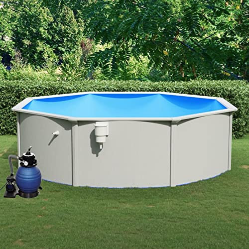 Tidyard Pool mit Sandfilterpumpe Aufstellpool Planschbecken Gartenpool Swimmingpool Schwimmbecken, UV-beständige PVC-Auskleidung, Mit Wand-Skimmer, Einlaufdüse und 2 Schläuchen, 460x120 cm