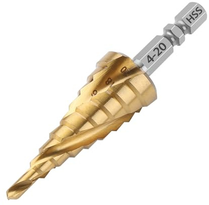 Vearter Broca escalonada 4241 4-20 mm HSS cobalto, broca escalonada en espiral, vástago hexagonal estriado, adecuado para acero inoxidable, hierro, cobre y aluminio