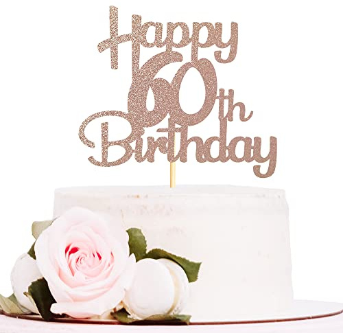 Sotpot Rose Gold Glitter 60th Birthday Cake Topper Cake Decorations for Birthday Anniversary Celebration Party Supplies
