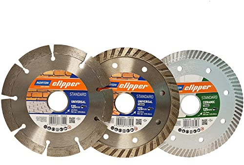 Norton Clipper Diamant Trennscheiben 3er Vorteilspack STANDARD 125 mm (1x STANDARD UNIVERSAL, 1x STANDARD UNIVERSAL TURBO, 1x STANDARD CERAMIC TURBO für allgemeine Materialien und Fliesen)