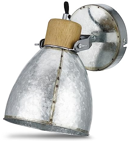 REV Wandlampe 1-flammig im Retro-Look, E27 Fassung, schwenkbar, grau | Verzinktes Metall | Deckenleuchte für Wohnzimmer, Schlafzimmer & Flur